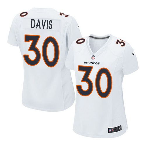 Nike Broncos #30 Terrell Davis White Women's Stitched NFL Game Event Jersey - Click Image to Close